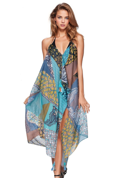 Happy Hippie Print Poolside Maxi Coverup Dress