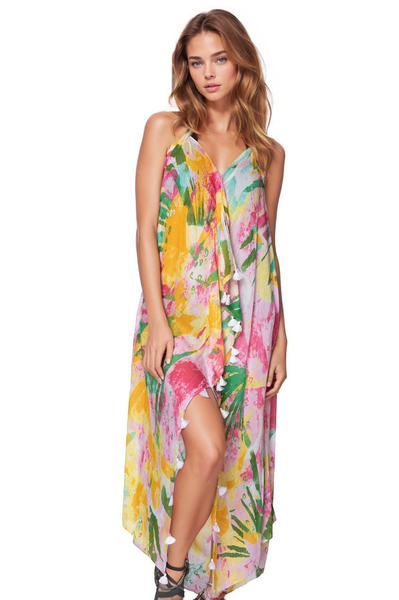 Pool to Party Maxi One Size / Multi / 50% Modal/50% Viscose Maxi Tassel Sundress Coverup n One Summer Day Print