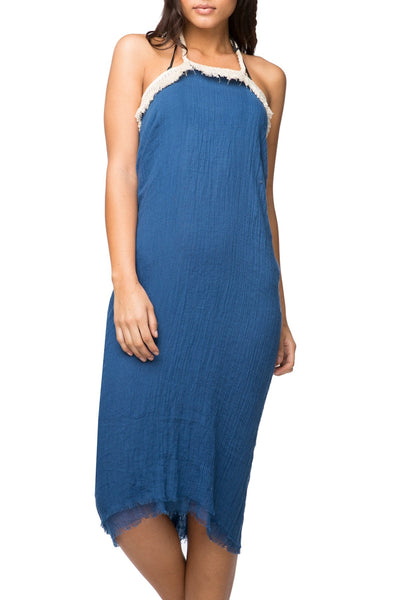 Pool to Party Maxi One Size / Navy / 100% Modal Double Layer Gauze Four Way Fray Fringe Beach Dress