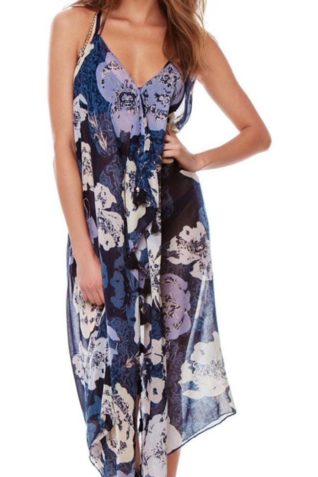 Pool to Party Maxi One Size / Navy / 100% Poly Maxi Halter Sundress Coverup in Evening Primrose Print