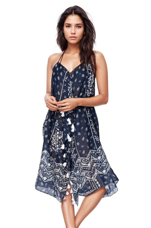Pool to Party Maxi One Size / Navy / 100% Polyester Maxi Tassel Dress in C'est La Vie