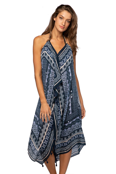 Pool to Party Maxi One Size / Navy / 100% Polyester Nantucket Picnic Print in Multi Tassel Dress