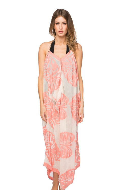 Pool to Party Maxi One Size / Pink / 100% Cotton Maxi Tassel Dress in The Tropics Pineapple Jacquard Fabric