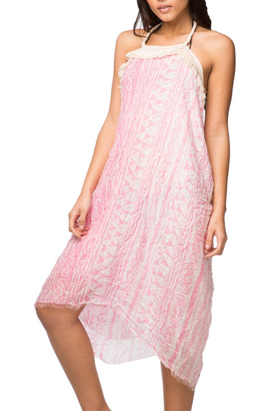 Pool to Party Maxi One Size / Pink / 100% Modal Fringe Beach Dress in Tribal Princess