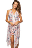 Pool to Party Maxi One Size / Pink / 100% Poly Maxi Halter Sundress Coverup in Cosmic Drama Print Pink