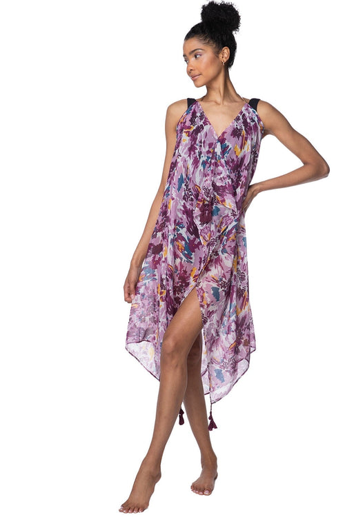Pool to Party Maxi One Size / Pink / 100% Polyester Maxi Halter Sundress Coverup  in Tropical Splash Print