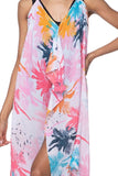 Pool to Party Maxi One Size / Pink / 100% Soft Poly Maxi Halter Sundress Coverup in Washed Ashore Print