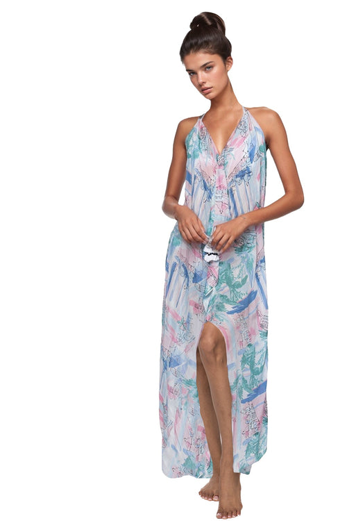 Pool to Party Maxi One Size / Pink / 50% Modal/50% Viscose Maxi Halter Sundress Coverup in World Traveler Print