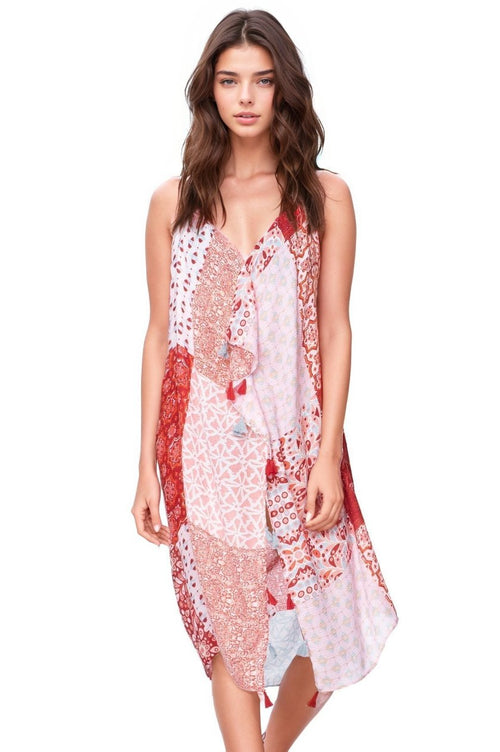 Pool to Party Maxi One Size / Red / 100% Poly Maxi Tassel Dress in Marisa Patches
