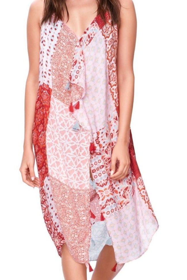 Pool to Party Maxi One Size / Red / 100% Poly Maxi Tassel Dress in Marisa Patches
