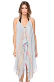 Pool to Party Maxi One Size / Sky / 70% Polyester / 30% Cotton Maxi Halter Dress - Spring Flowers Print