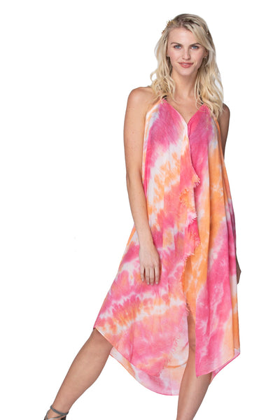 Pool to Party Maxi One Size / Sunrise / 100% Polyester Maxi Halter Sundress Coverup in Poolside Paradise Tie Dye