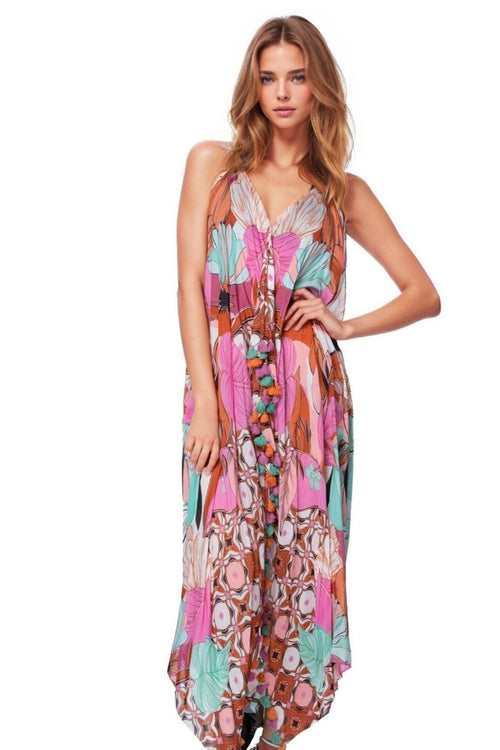 Pool to Party Maxi One Size / Sunset / 50% Modal/50% Viscose Maxi Halter Sundress Coverup in Under the Canopy print