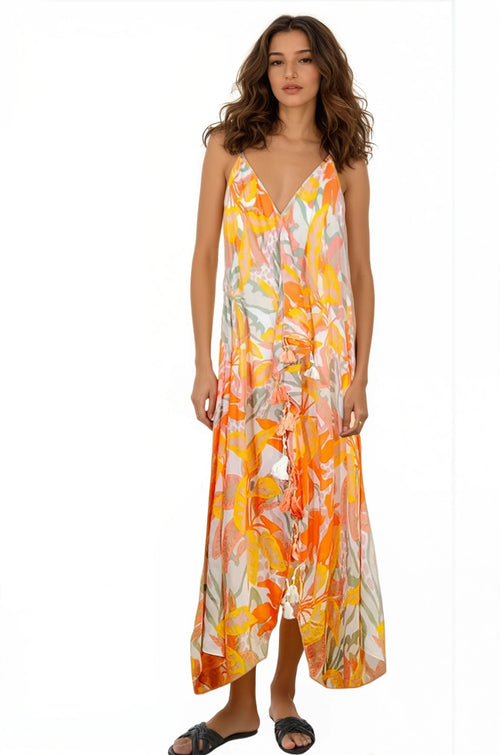 Pool to Party Maxi One Size / Sunshine / 50% Modal/50% Viscose Maxi Halter Sundress Coverup  in Leopard Palms Print