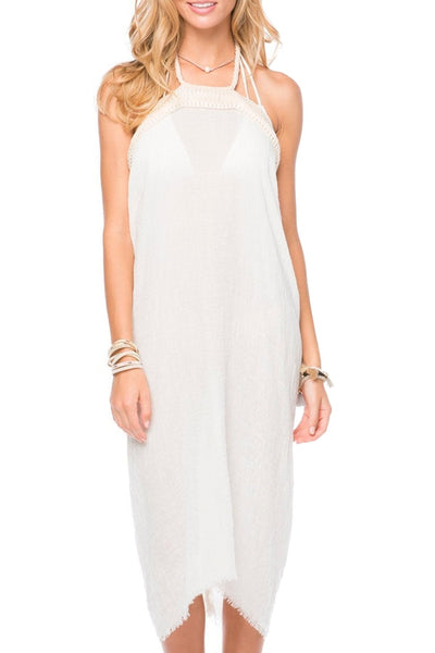 Pool to Party Maxi One Size / White / 100% Modal Double Layer Gauze Four Way Fray Fringe Beach Dress