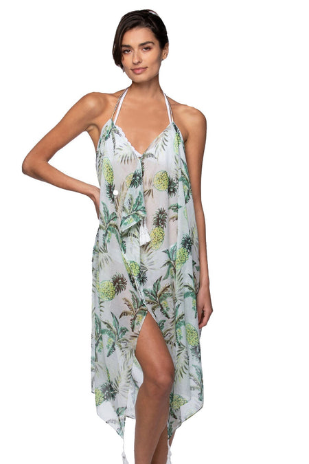 Maxi Halter Dress in Tropical Splash Print