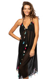 Pool to Party Maxi One Size / White / 50% Cotton/50% Polyester Maxi Halter Dress in Rainbow Tassel - Black