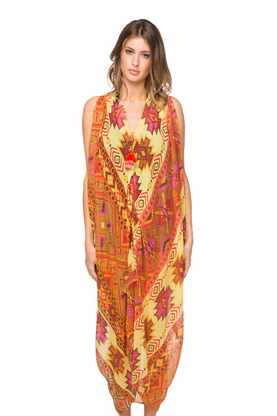 Pool to Party Maxi One Size / Yellow / 100% Polyester Mermaid Dress in Cherokee Motif Print