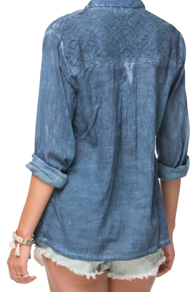 Pool to Party Shirts Button Up Front Lace Shirt - Pigment Dye