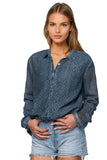 Pool to Party Shirts XS/S / Dark Denim / 100% Cotton Button Up Front Lace Shirt - Pigment Dye