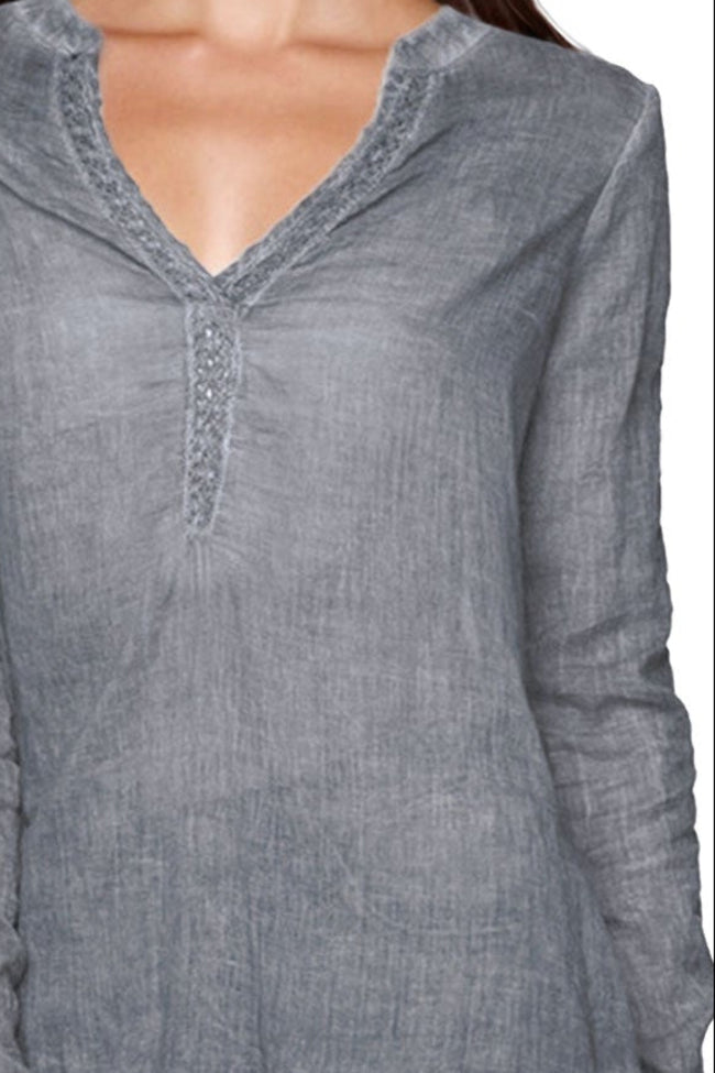 Pool to Party Shirts XS/S / Platinum / 100% Cotton Lace-Trimmed Cotton Shirt: Effortless Style, Washed-Lived Look