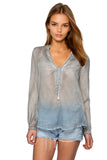 Pool to Party Shirts XS/S / Platinum/Denim / 100% Cotton Crossover Beaded Henley Top- 100% Cotton Pigment Dye