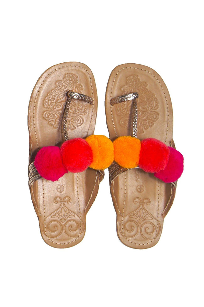 Pool to Party Shoes Pom Pom Sandal / 6 / Gold w/Sunset Pom Pom Pom Pom Sandal in Gold Metallic