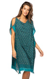 Pool to Party Sun Dress One Size / Aqua / 75%Viscose/25% extra fine Wool Moroccan Peacock Print Corinthian Sun Dress