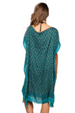Pool to Party Sun Dress One Size / Aqua / 75%Viscose/25% extra fine Wool Moroccan Peacock Print Corinthian Sun Dress