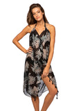 Pool to Party Sun Dress One Size / Black / 100% Polyester Maxi Tassel Sun Dress Coverup in Palm to Dusk Print