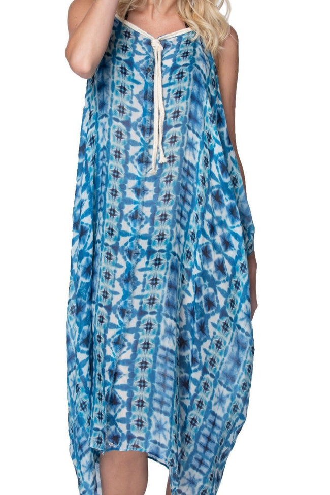 Pool to Party Sun Dress One Size / Blue / 50% Modal/50% Cotton Rita Reversible Coverup Sundress in Oceanus Print