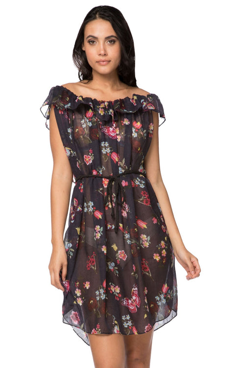 Pool to Party Sun Dress One Size / Navy / 100% Poly Catalina Ruffle Sundress in Night Flowers Print