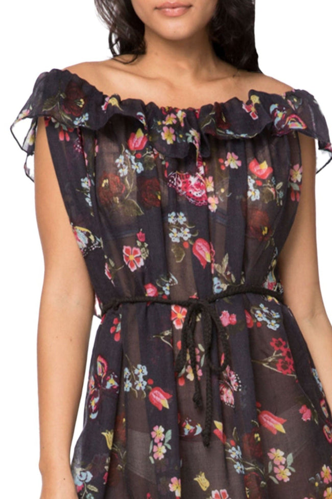 Pool to Party Sun Dress One Size / Navy / 100% Poly Catalina Ruffle Sundress in Night Flowers Print