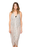 Pool to Party Sun Dress One Size / Taupe / Sheer Poly Shimmer Zig Zag Fringe Halter Dress