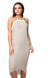 Pool to Party Sundress Halter Fringe Beach Coverup Dress Solid Gauze