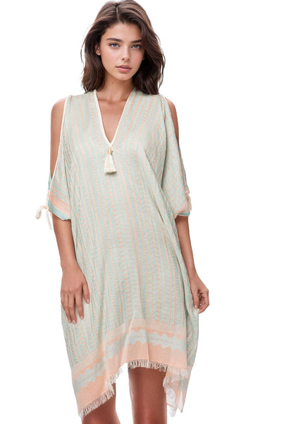 Pool to Party Sundress One Size / Aqua / 97% Cotton/3% Lurex Open Shoulder Sundress Coverup in Tidal Wave Fabric