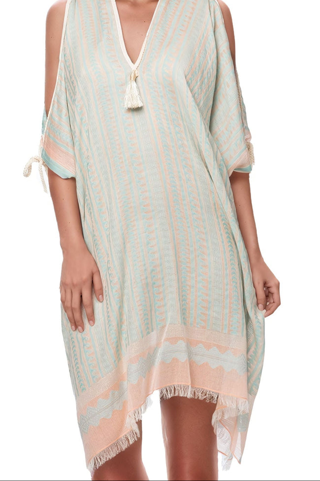 Pool to Party Sundress One Size / Aqua / 97% Cotton/3% Lurex Open Shoulder Sundress Coverup in Tidal Wave Fabric