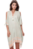 Pool to Party Sundress One Size / Aqua / 97% Cotton/3% Lurex Open Shoulder Sundress Coverup in Tidal Wave Fabric