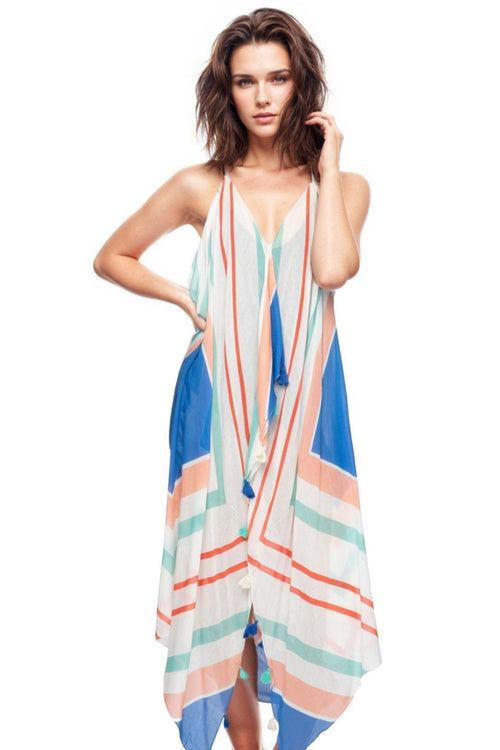 Pool to Party Sundress One Size / Multi / 50% Modal/50% Viscose Maxi Halter Sun Dress in Beach Stripe print