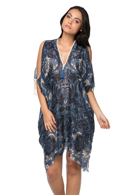 Bell Sleeve Kaftan Coverup in Night Leave Print