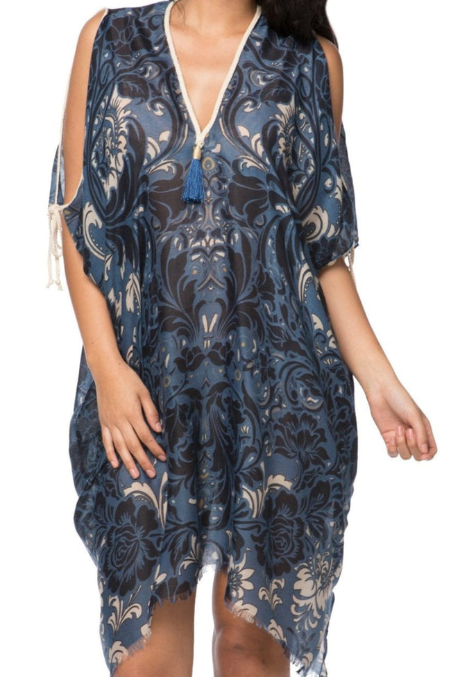 Pool to Party Sundress One Size / Navy / 100% Polyester Open Shoulder Dress in Nightfall Print