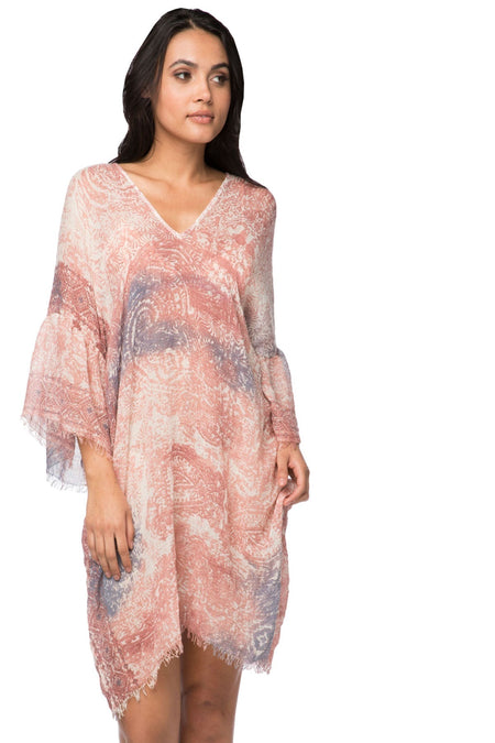 Bell Sleeve Kaftan Coverup in Night Leave Print