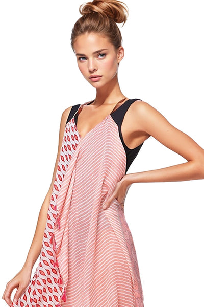 Pool to Party Sundress One Size / Red / 100% Poly Tassel Halter Sundress Coverup in Vacation Melody print