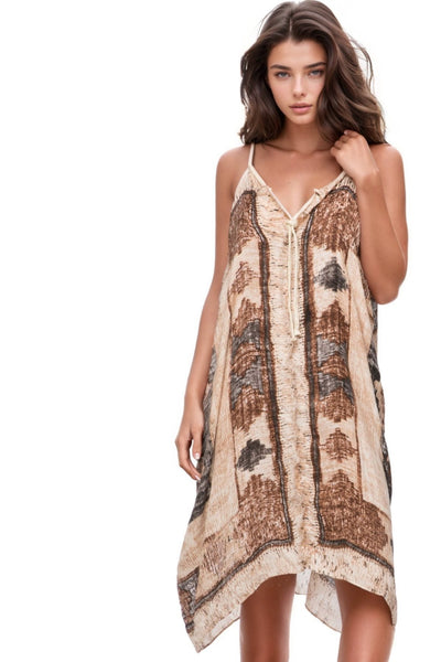 Pool to Party Sundress One Size / Sand / 100% Polyester Rita Reversible Sundress in Oregon Trail Print