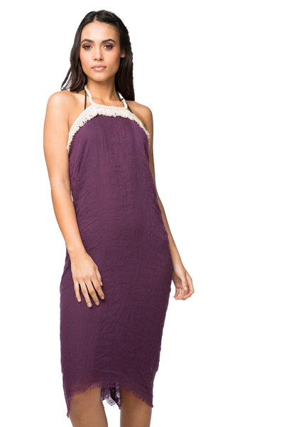 Pool to Party Sundress One Size / Velvet / 100% Modal Double Layer Gauze Halter Fringe Beach Coverup Dress Solid Gauze