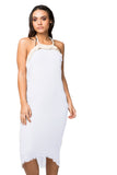 Pool to Party Sundress One Size / White / 100% Modal Double Layer Gauze Halter Fringe Beach Coverup Dress Solid Gauze