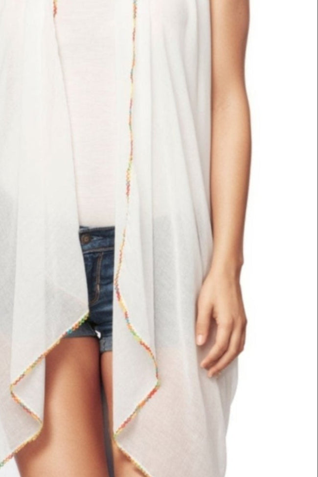 Pool to Party Vest Colored Edge / One Size / White Free Spirit Vest in Colored Edge - White