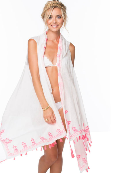Pool to Party Vest Long Draped Vest in Floral Loops Embroidery / One Size / Black Long Draped Vest in Floral Loops Embroidery