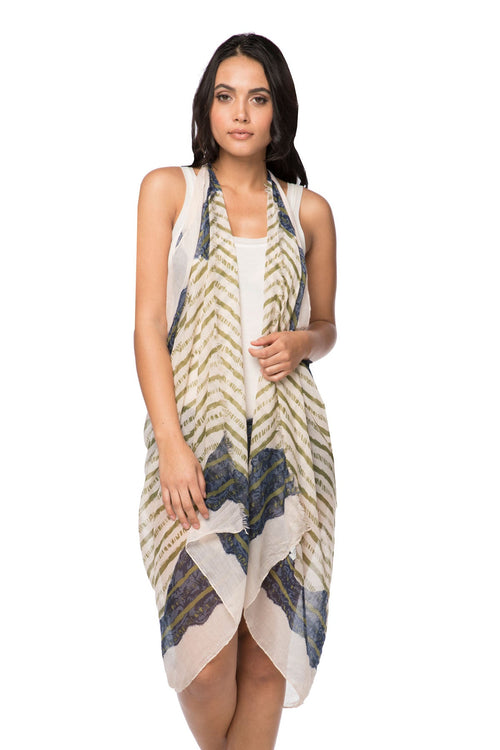 Pool to Party Vest Striped Lace Border / One Size / Olive Free Spirit Vest in Striped Lace Border Print