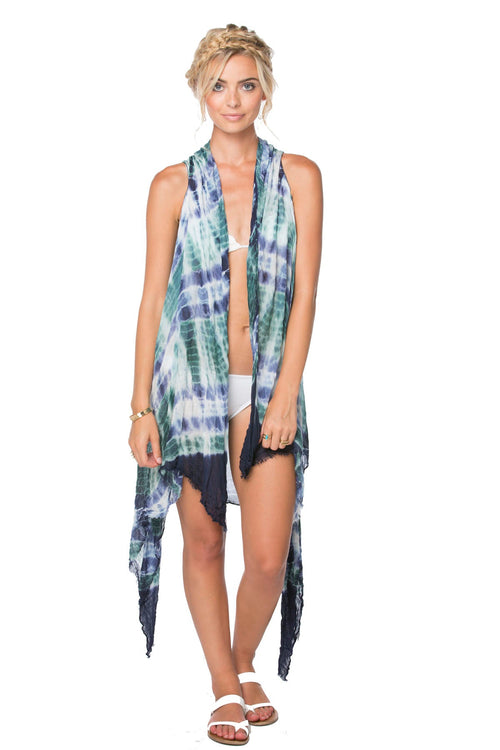 Pool to Party Vest Tie Dye Trippin' / One Size / Ocean Long Draped Coverup Vest - Tie Dye Trippin' Print